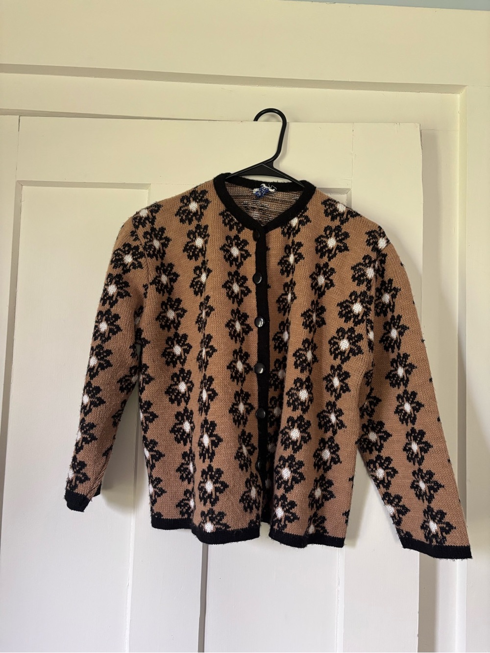 Vintage Classic Floral Knit Cardigan - Camel/Black by Orlan Acrylics
